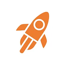 orange rocket icon inside a white circular background symbolizing mission