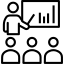 training session icon with a presenter pointing at a chart in front of an audience