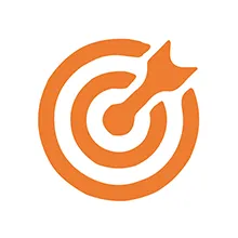 orange target icon with an arrow hitting the center symbolizing vision and goal achievement